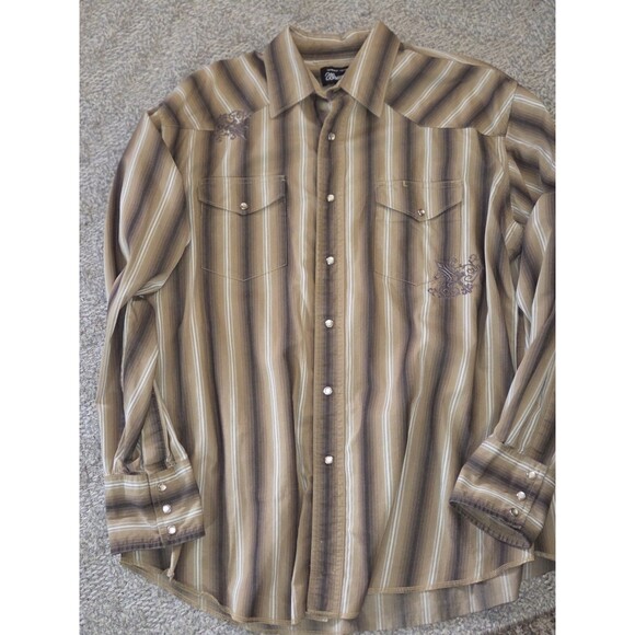 Vintage Wrangler Pearl Snap Mens L Blue  Stripe Lightweight Western Cowboy - Picture 1 of 6